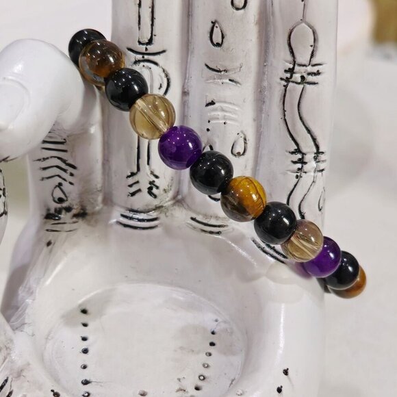 Aura Shield ✦ Tigers Eye Amethyst Hematite Bracelet ✦ 8mm Crystal Bead Stretch - Picture 8 of 9